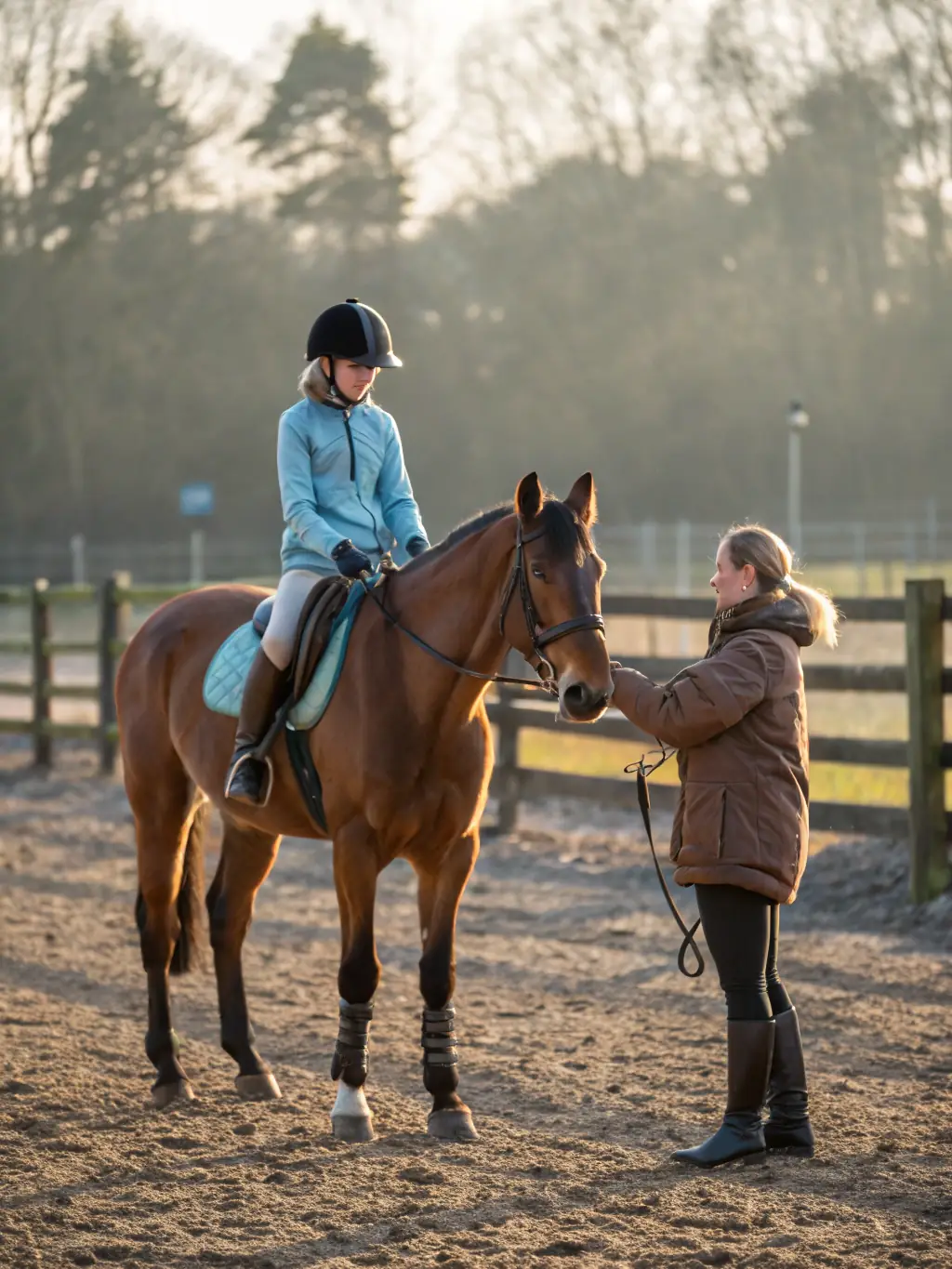 A group of riders participating in a training stage at ADEMAS LES AMIS DES ECURIES DU MAS, receiving guidance from an experienced instructor.